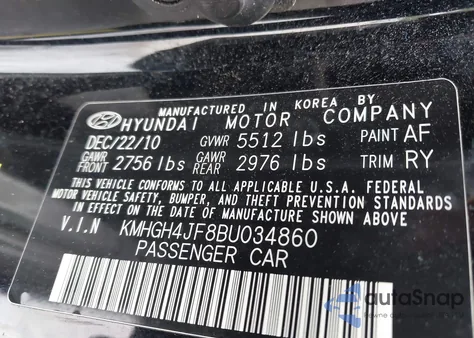 2011 Hyundai Equus Ultimate from USA, damaged, VIN KMHGH4JF8BU034860